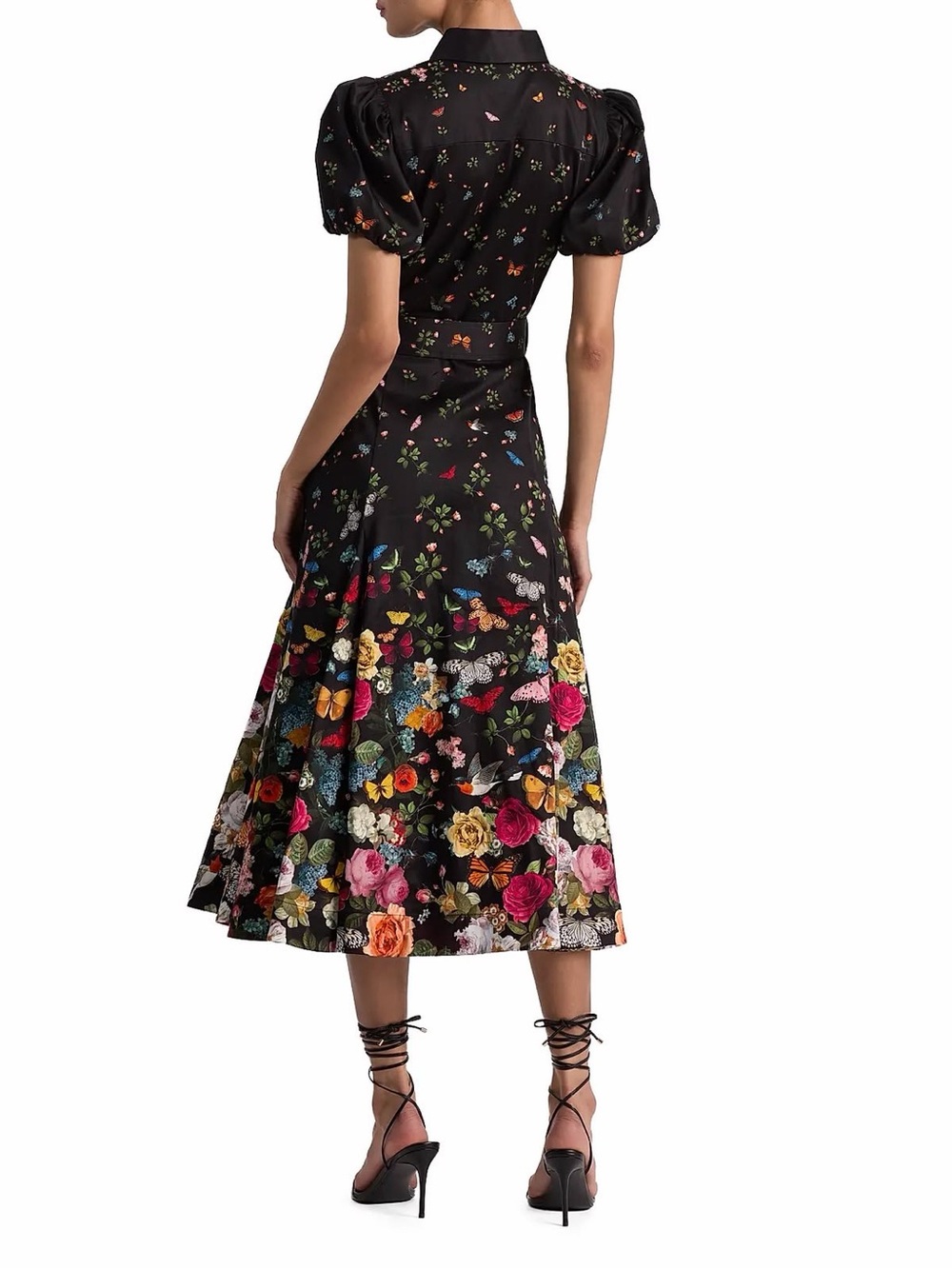 Alice + Olivia Black Floral & Butterfly Belted Puff-Sleeve Maxi Dress - Picture 5 of 6